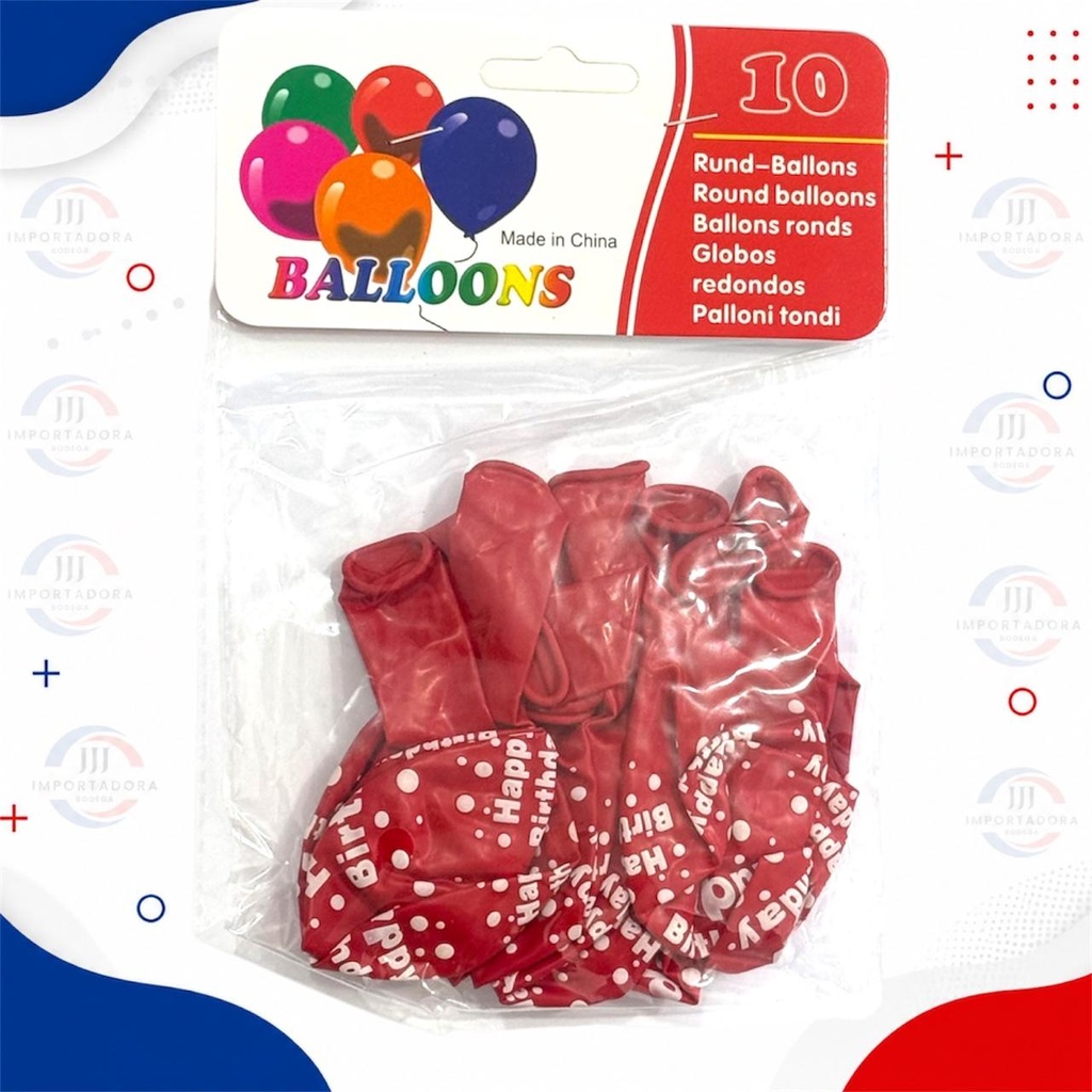BOMBA FELIZ CUMPLEAÑOS X10PCS ROJO