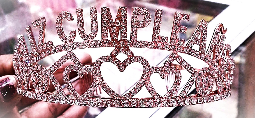 CORONA FELIZ CUMPLEAÑOS ROSA