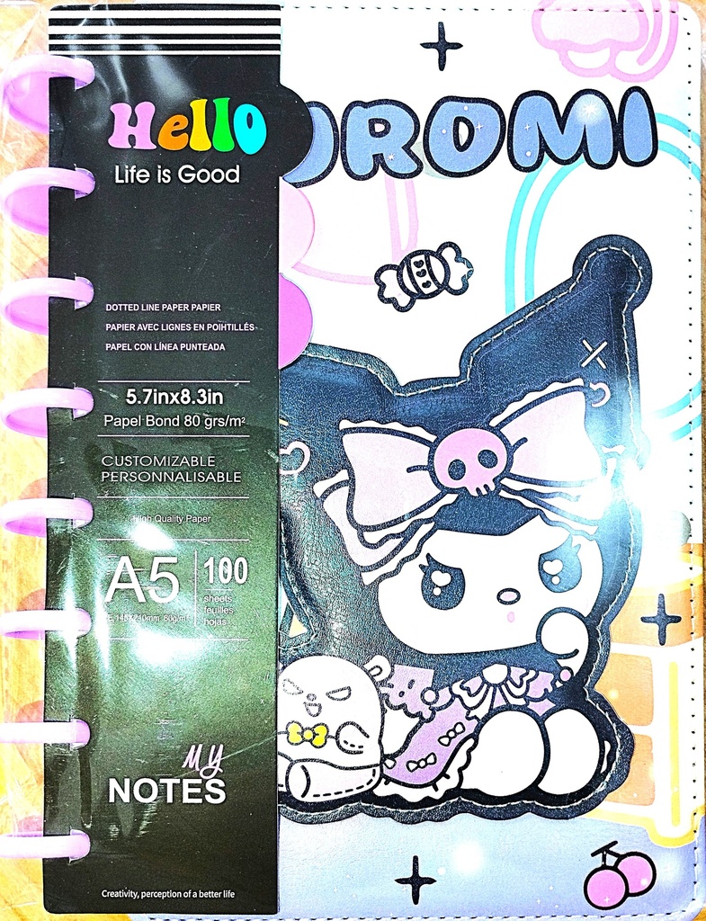 CUADERNO ARGOLLA GRANDE KUROMI A5PMG007