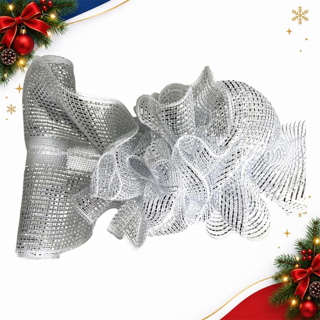 MALLA MOÑO MAGICO 26CM*4.5M BLANCO-PLATEADO