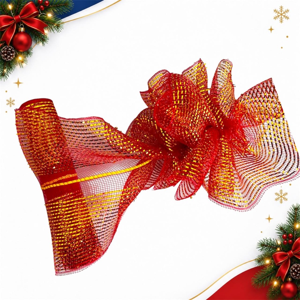 MALLA MOÑO MAGICO 26CM*4.5M ROJO-DORADO