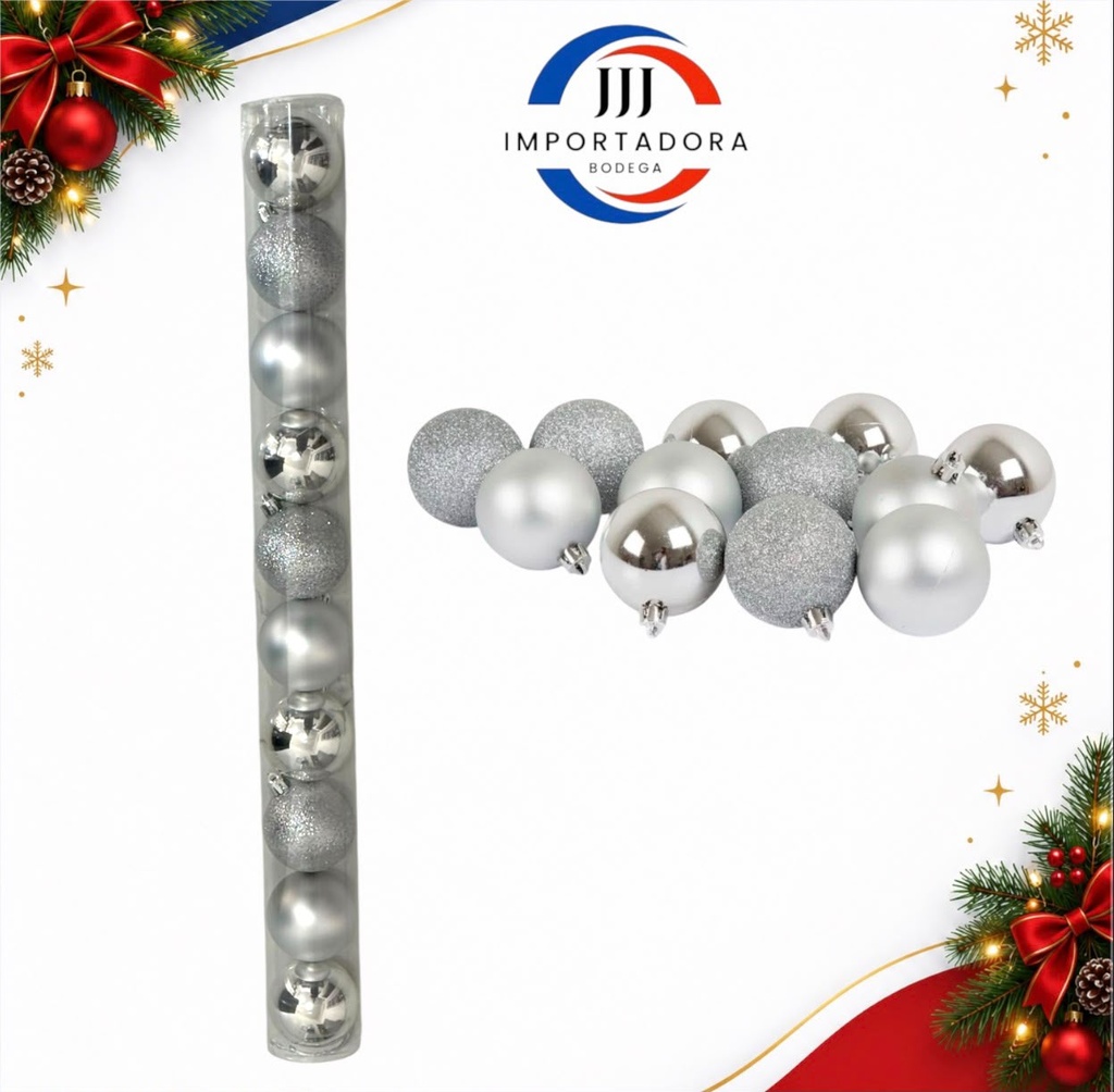 BOLA NAVIDAD 6CM X 10PCS PLATEADA