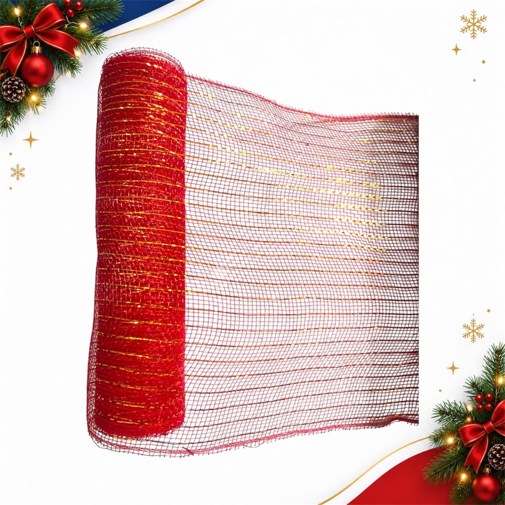 MALLA ESPEJO 26CM*4.5M ROJA - DORADA