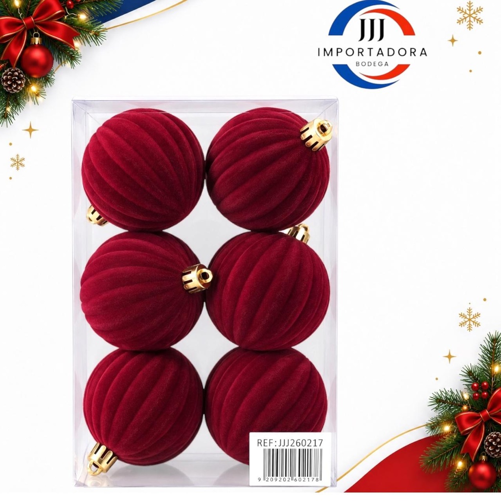 BOLA NAVIDAD GAMUZA CORRUGADO 6CMX 6PCS VINO TINTO