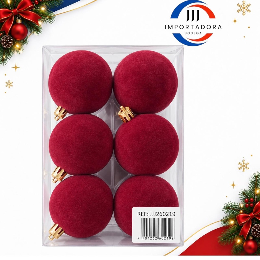 BOLA NAVIDAD GAMUZA LISA 6CMX 6PCS VINO TINTO