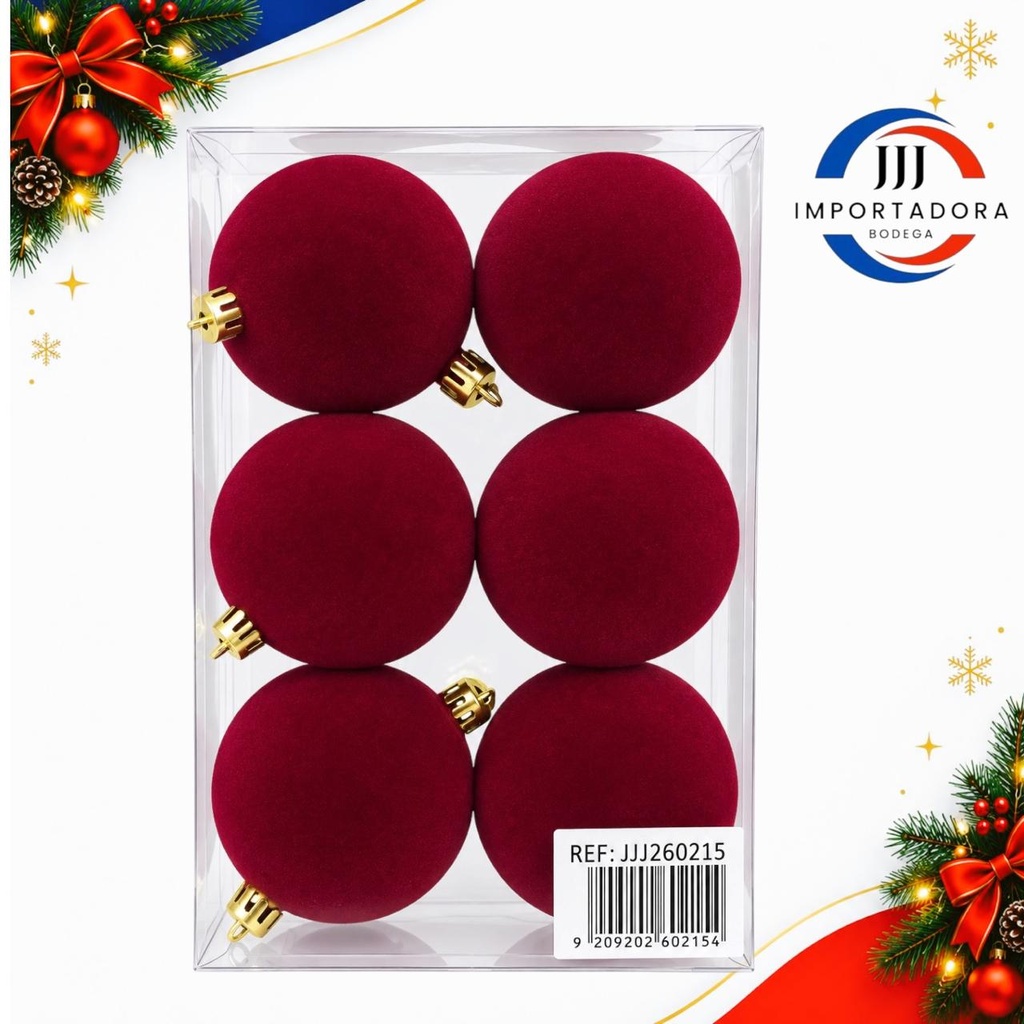 BOLA NAVIDAD GAMUZA LISA 8CMX 6PCS VINO TINTO