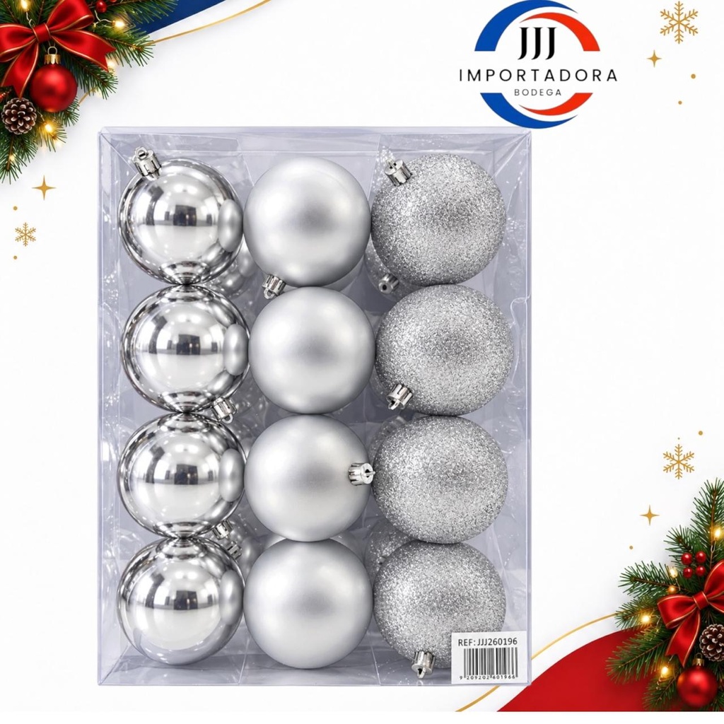 BOLA NAVIDAD 8CMX 24PCS PLATEADA 