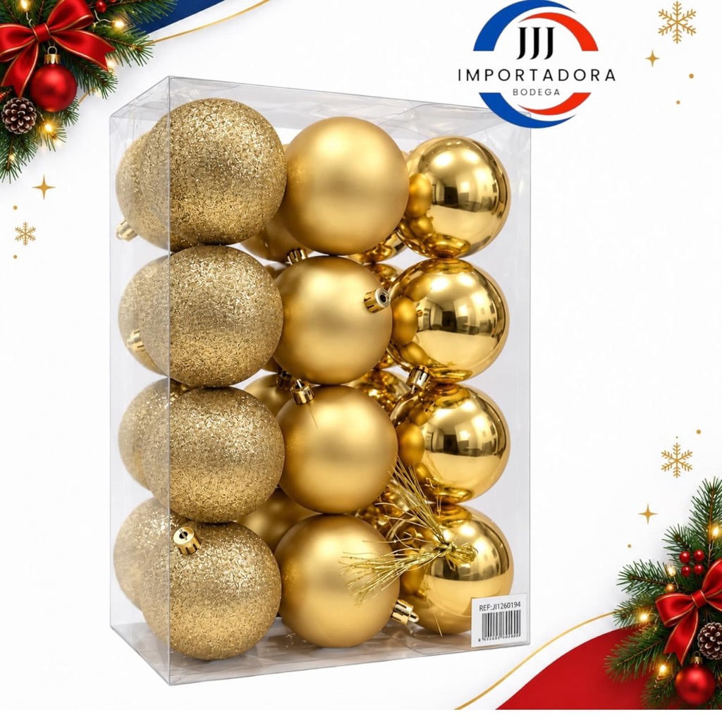 BOLA NAVIDAD 8CMX 24PCS DORADA