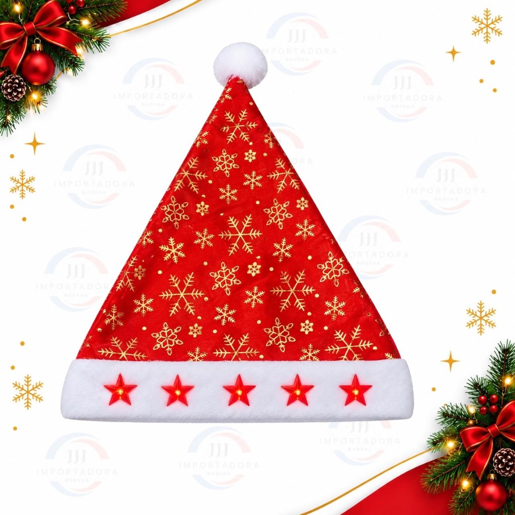 GORRO NAVIDAD ROJO ESTAMPADO CON LUZ ESTRELLA
