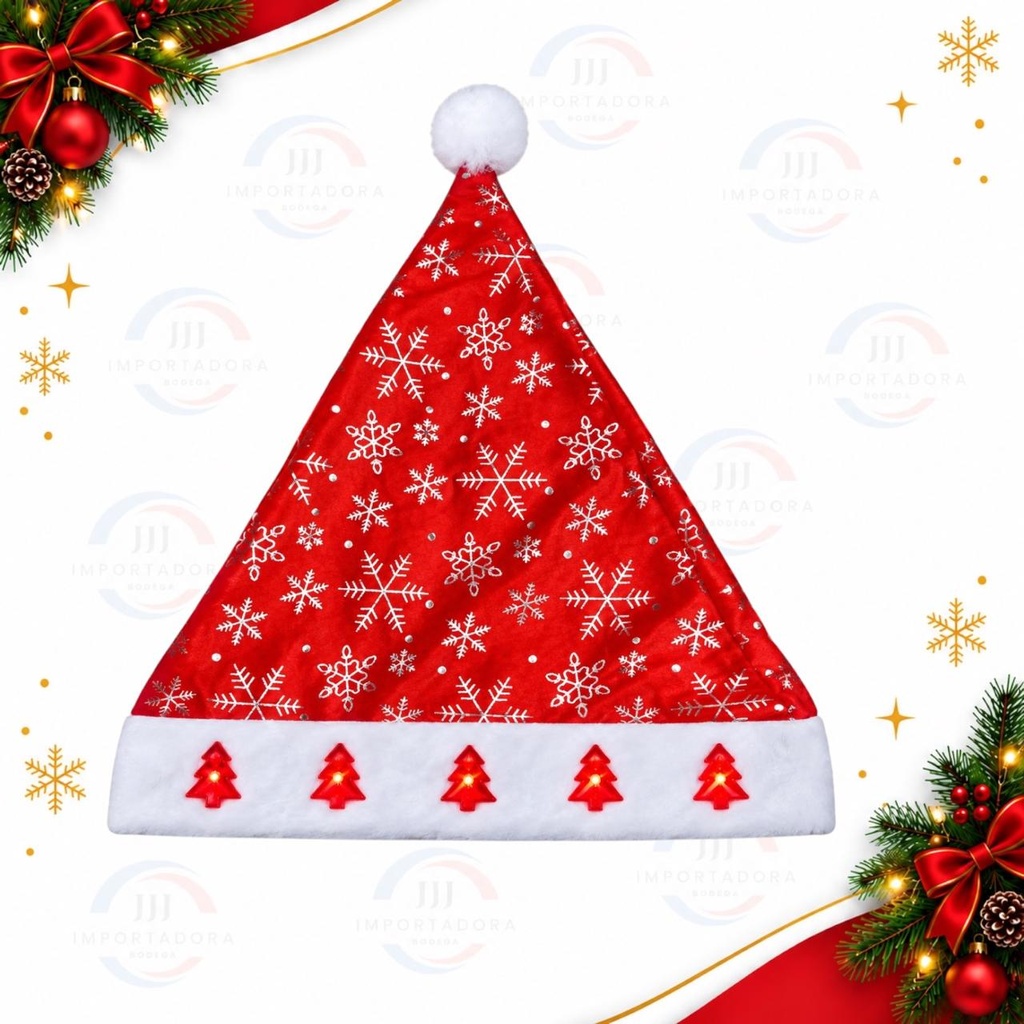 GORRO NAVIDAD ROJO ESTAMPADO CON LUZ ARBOLES