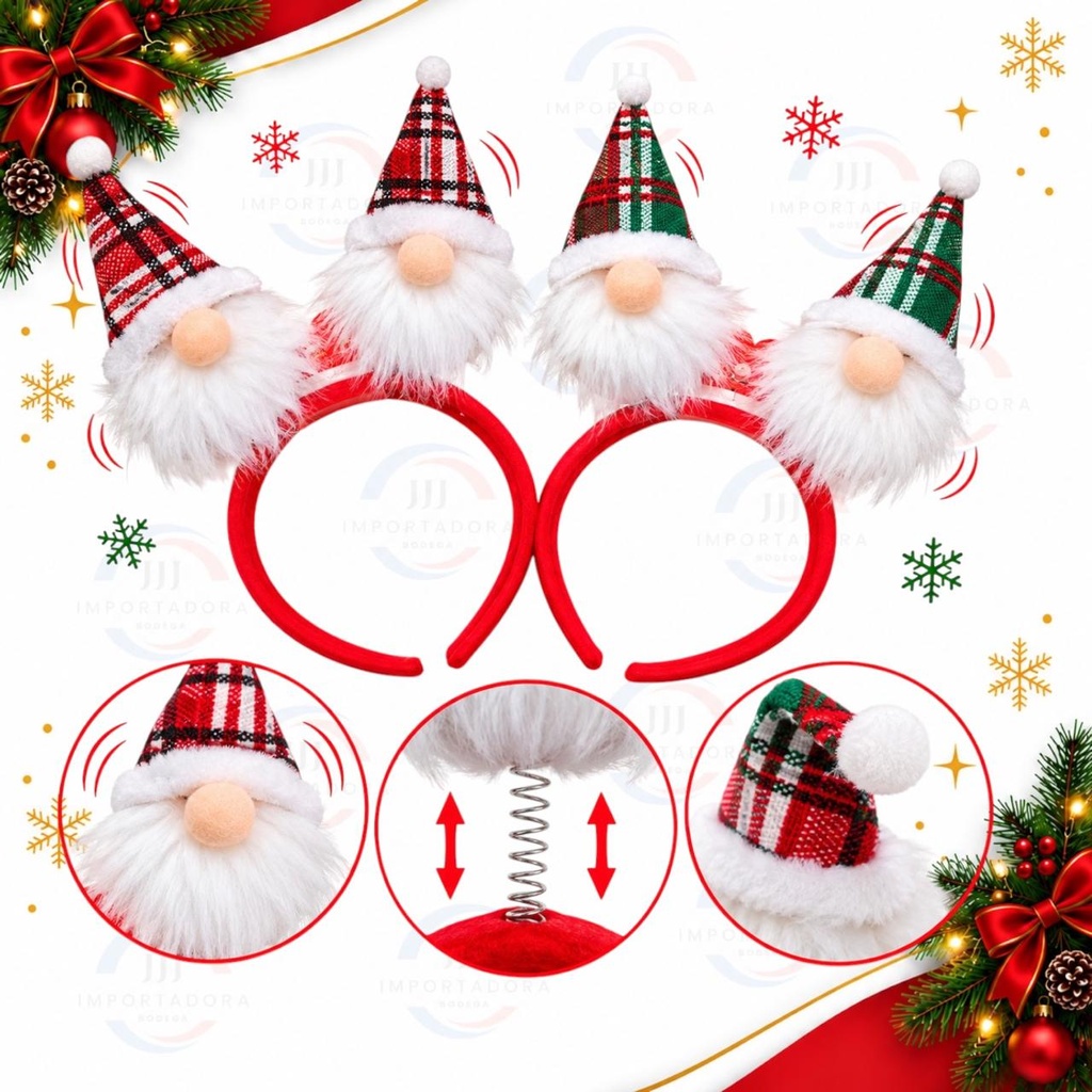 DIADEMA NAVIDEÑA SALTARINA PAPA NOEL BARBUDO