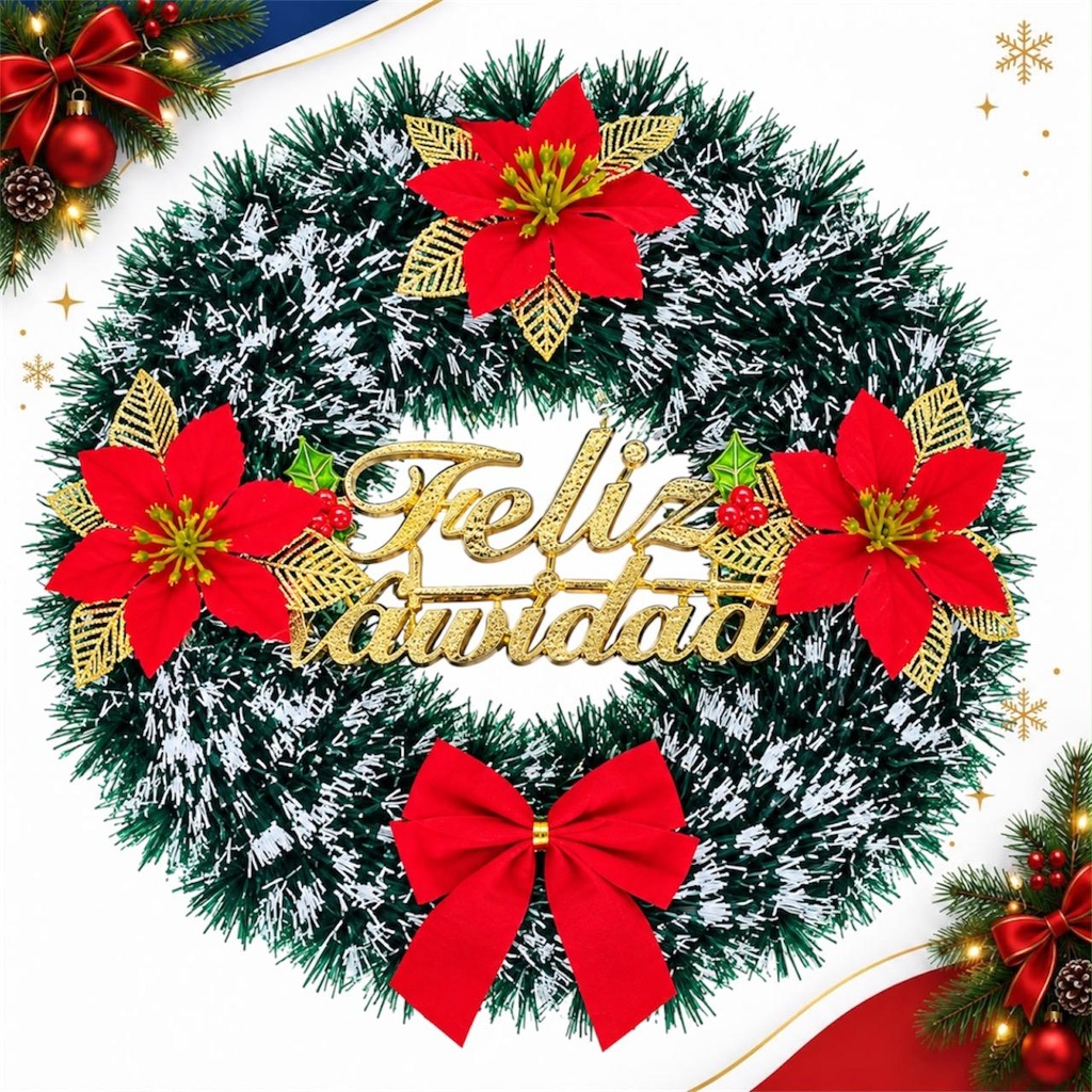 CORONA GUIRNALDA 38CM FELIZ NAVIDAD VERDE BLANCO
