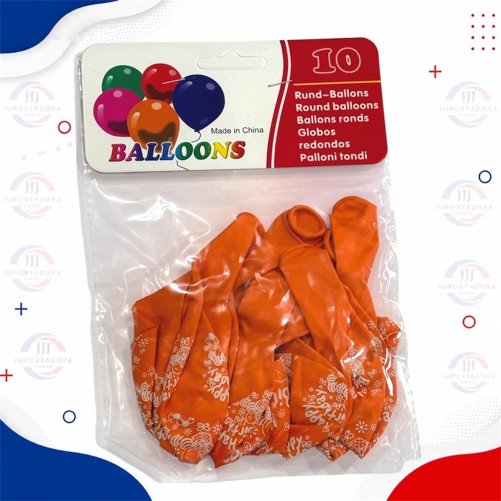 BOMBA FELIZ CUMPLEAÑOS X10PCS NARANJA