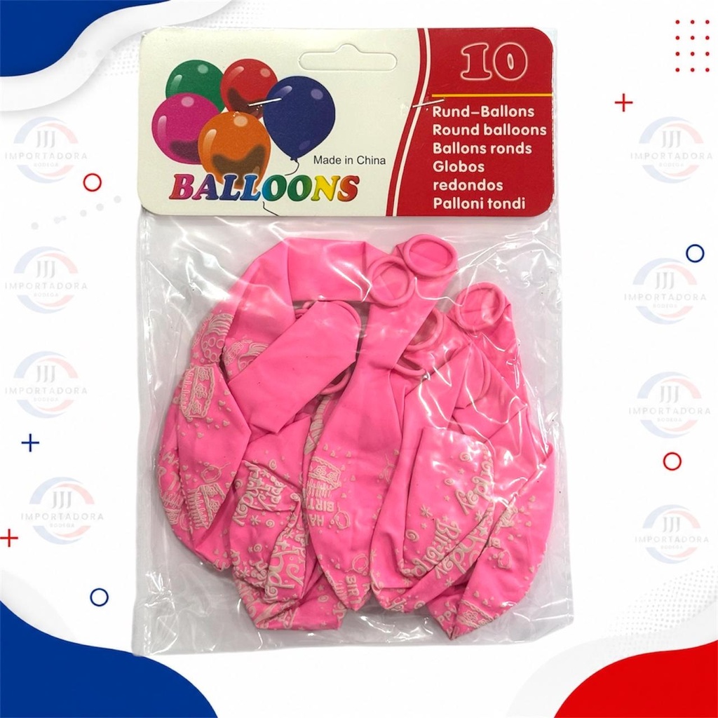 BOMBA FELIZ CUMPLEAÑOS X10PCS ROSADA