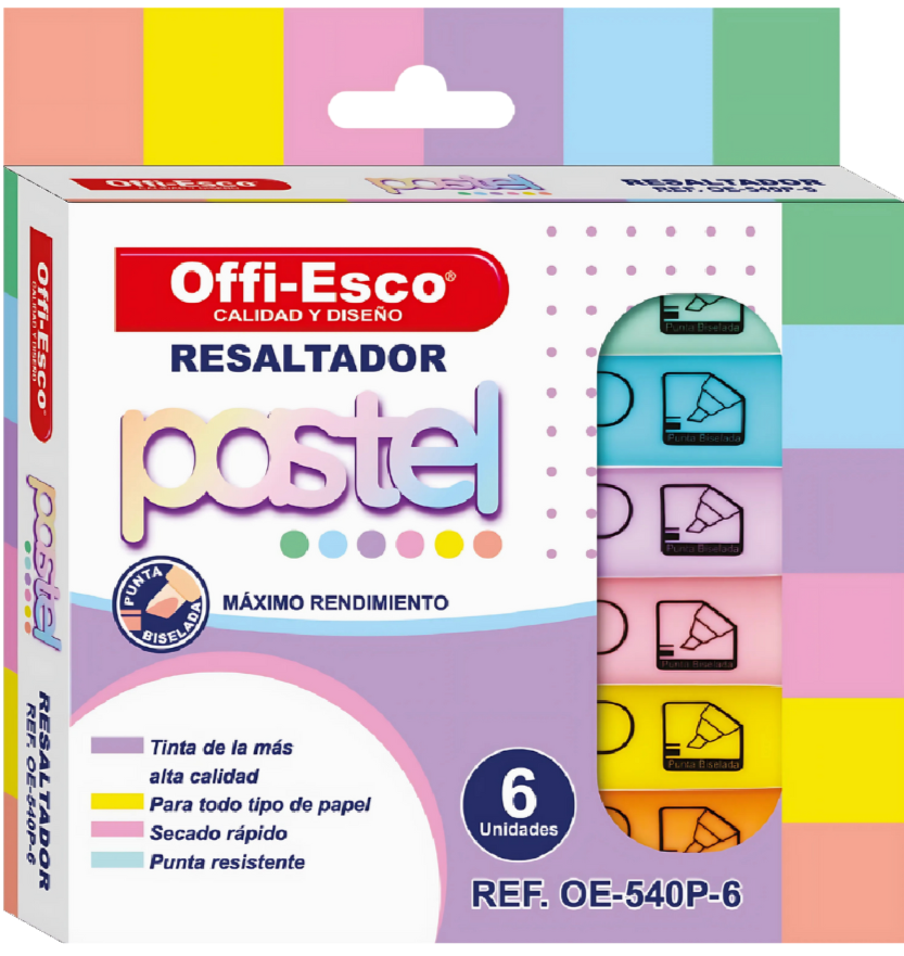 OFFI-ESCO RESALTADOR PASTEL X6und