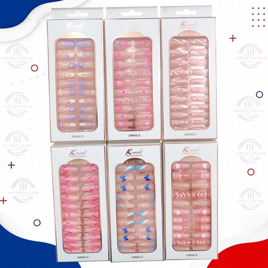 K-NAIL UÑAS STILETTO CUADRADA DECORADAS CAJA X24und