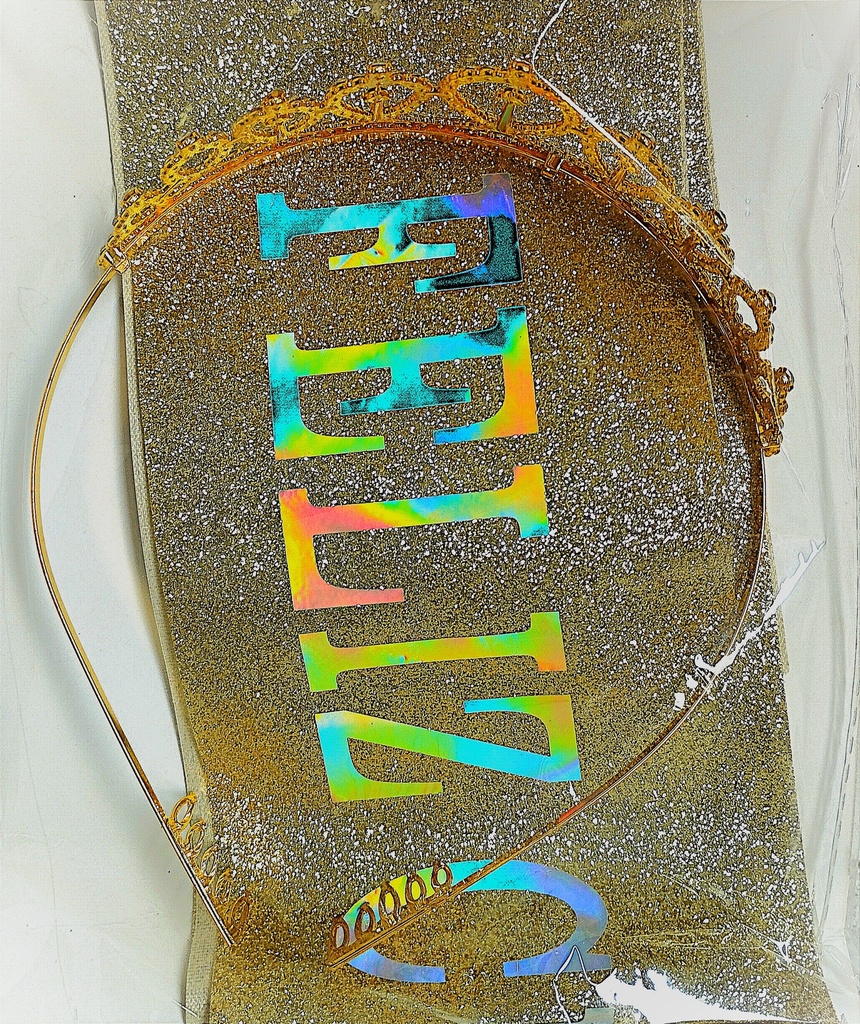 SET DE DIADEMA CORONA Y BANDA DORADA
