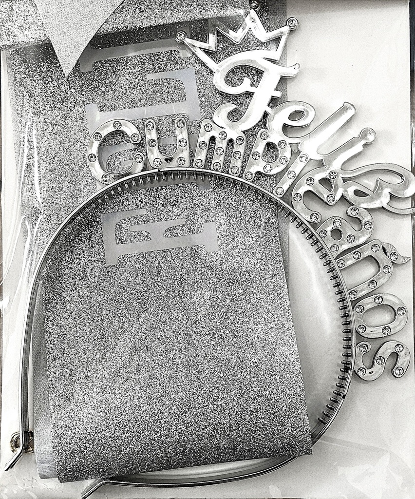 SET DE DIADEMA Y BANDA FELIZ CUMPLEAÑOS PLATA