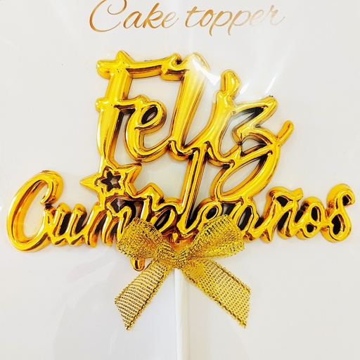 [JJJ251530] TOPPER TORTA PASTEL FELIZ CUMPLEAÑOS DORADO