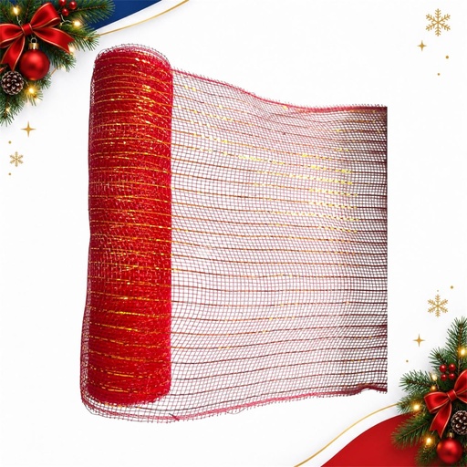 [JJJ260416] MALLA ESPEJO 26CM*4.5M ROJA - DORADA