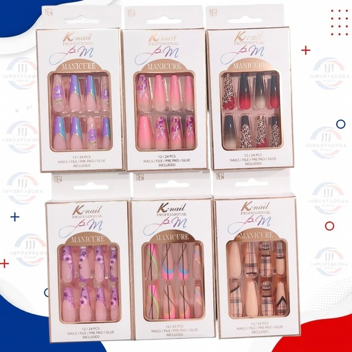 [KP6061-6] K-NAIL UÑAS STILETTO CUADRADA DECORADAS CAJA X12und 