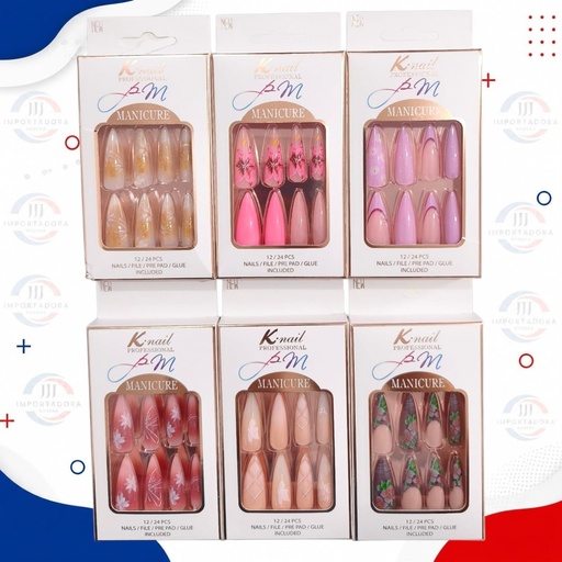 [KP6061-2] K-NAIL UÑAS STILETTO DECORADA CAJA X12und