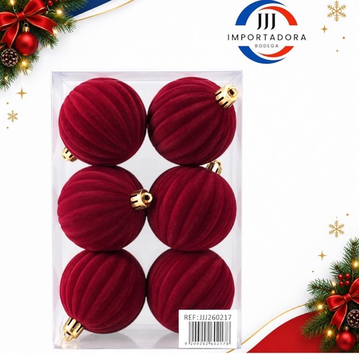 [JJJ260217] BOLA NAVIDAD GAMUZA CORRUGADO 6CMX 6PCS VINO TINTO