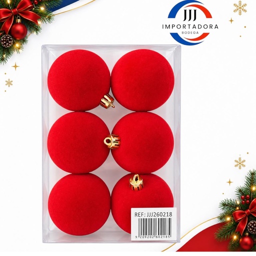 [JJJ260218] BOLA NAVIDAD GAMUZA LISA 6CMX 6PCS ROJO