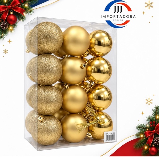 [JJJ260194] BOLA NAVIDAD 8CMX 24PCS DORADA