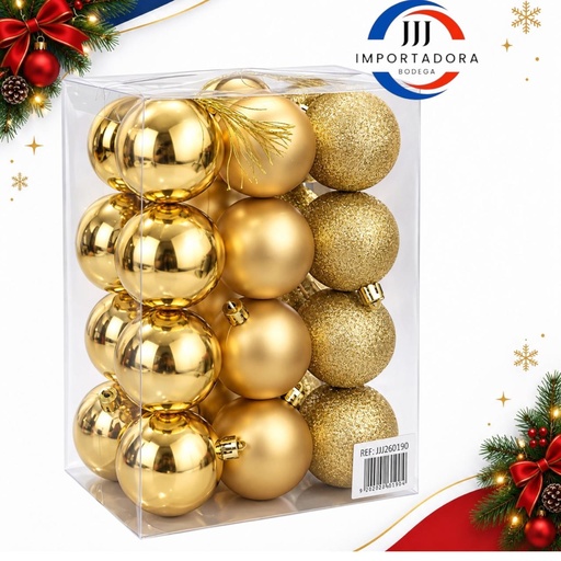 [JJJ260190] BOLA NAVIDAD 6CMX 24PCS DORADA