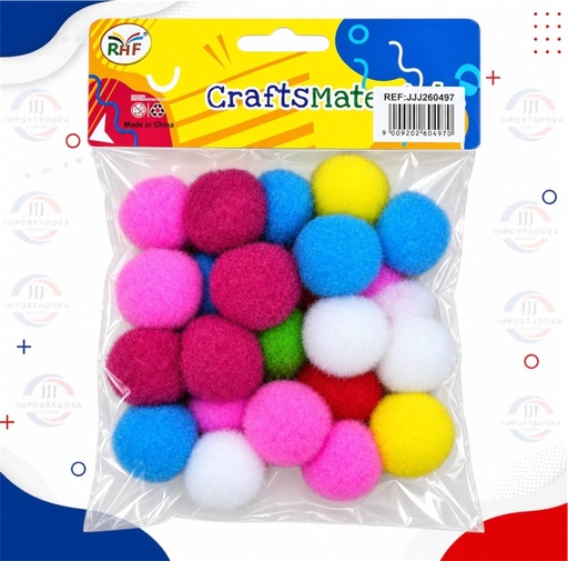 [JJJ260497] POMPOM GRANDE COLOR FUERTE 3cm X24und