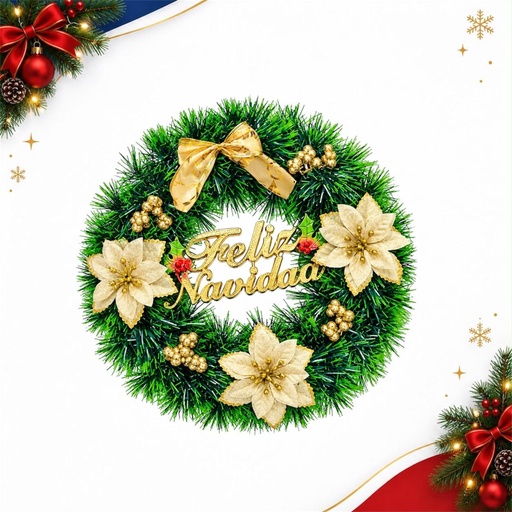 [JJJ0711/JJJ260074] CORONA GUIRNALDA VERDE VERDE 30CM  FELIZ NAVIDAD