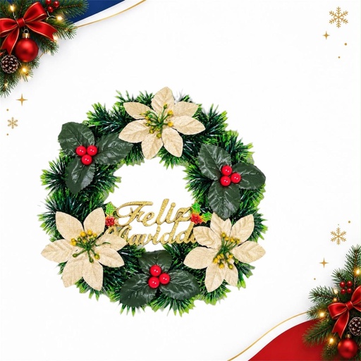 [JJJ0703/JJJ260078] CORONA GUIRNALDA VERDE VERDE  23CM FELIZ NAVIDAD 