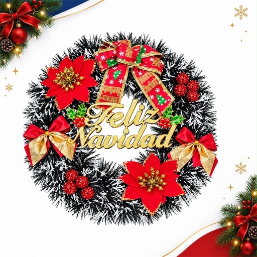 [JJJ0706/JJJ260077] CORONA GUIRNALDA VERDE BLANCA 30CM FELIZ NAVIDAD