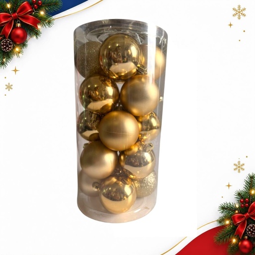 [JJJ251136] SET DE BOLA 8CM 20PCS/BOX(10BRILLO+5MATE+5ESCARCHADO) DORADO 