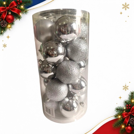 [JJJ251137] SET DE BOLA 8CM 20PCS(10BRILLO+5MATE+5ESCARCHADO) PLATEADO 
