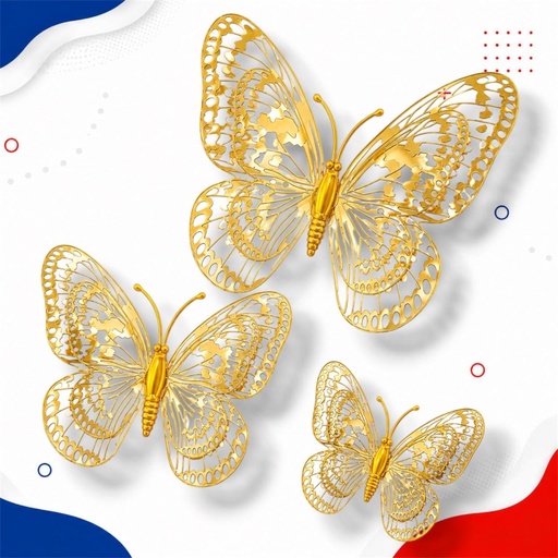 [JJJ253164] MARIPOSA 3D CON IMAN DORADO X 12 PCS