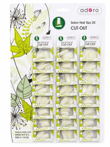 [15120] UÑAS CUT-OUT BLANCA MEDIA LUNA LARGA RECTA X24pq