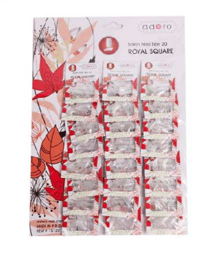 [15122] UÑAS ROYAL SQUARE TRANSPARENTE CORTA COMPLETA X24pq
