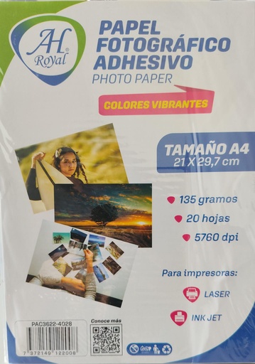 [PA4028] PAPEL FOTOGRAFICO ADHESIVO AH A4 135GR X 20H