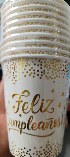 [JJJ253121] VASOS F. C. BLANCO CON DORADO X 10und