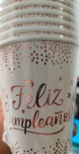 [JJJ253123] VASOS F.C. BLANCO CON ORO ROSA X 10und  