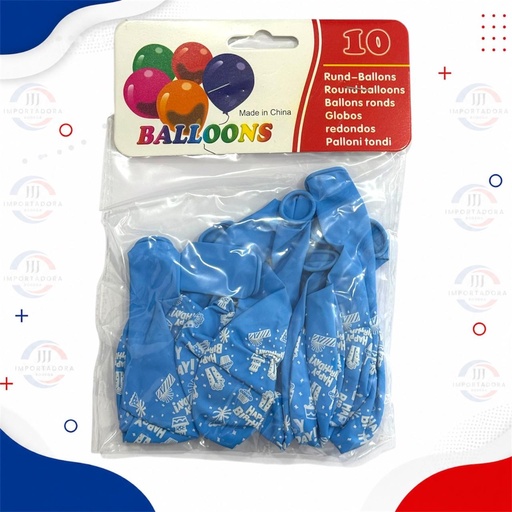 [JJJ253071] BOMBA FELIZ CUMPLEAÑOS X10PCS AZUL