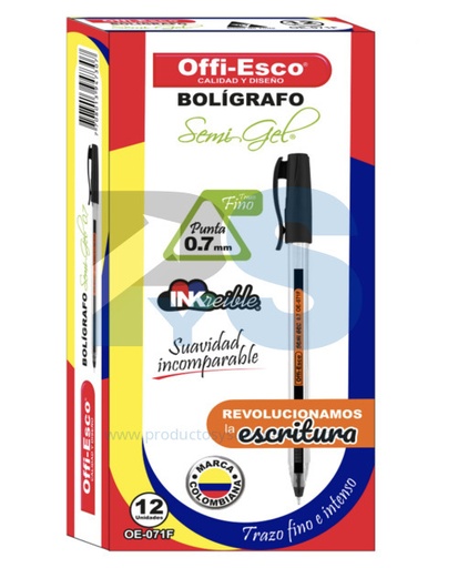 [OE071F] OFFI-ESCO LAPICERO SEMI GEL X12und NEGRO 