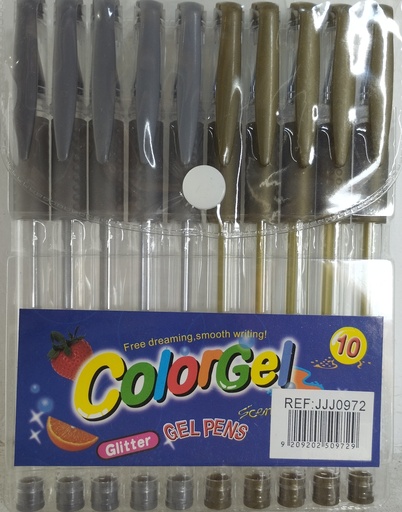[JJJ0972] LAPICERO ESCARCHADO COLORGEL X10und DORADO/PLATEADO 
