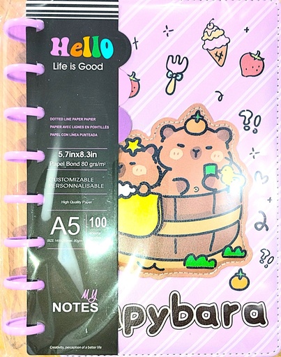 [JJJ253328] CUADERNO ARGOLLA GRANDE CAPIBARA A5PMG005