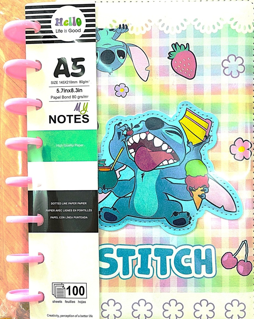 CUADERNO ARGOLLA GRANDE STITCH A5PMG008