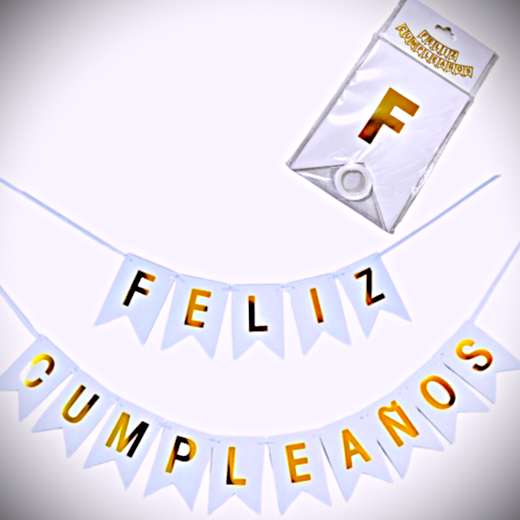 BANDERIN FELIZ CUMPLEAÑOS LISO BLANCO