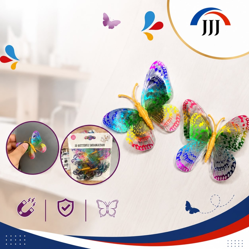 MARIPOSA 3D CON IMAN COLORES X 12 PCS