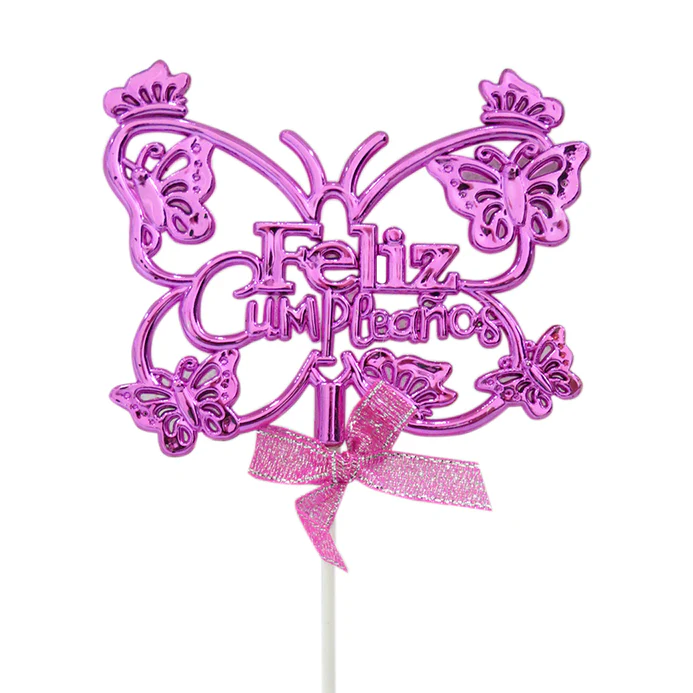 DECORACION TOPPER PASTEL CUMPLEAÑOS MORADO